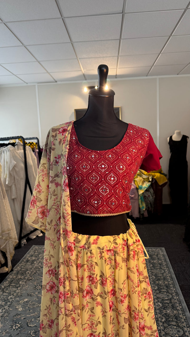 Lehenga with a dark red top