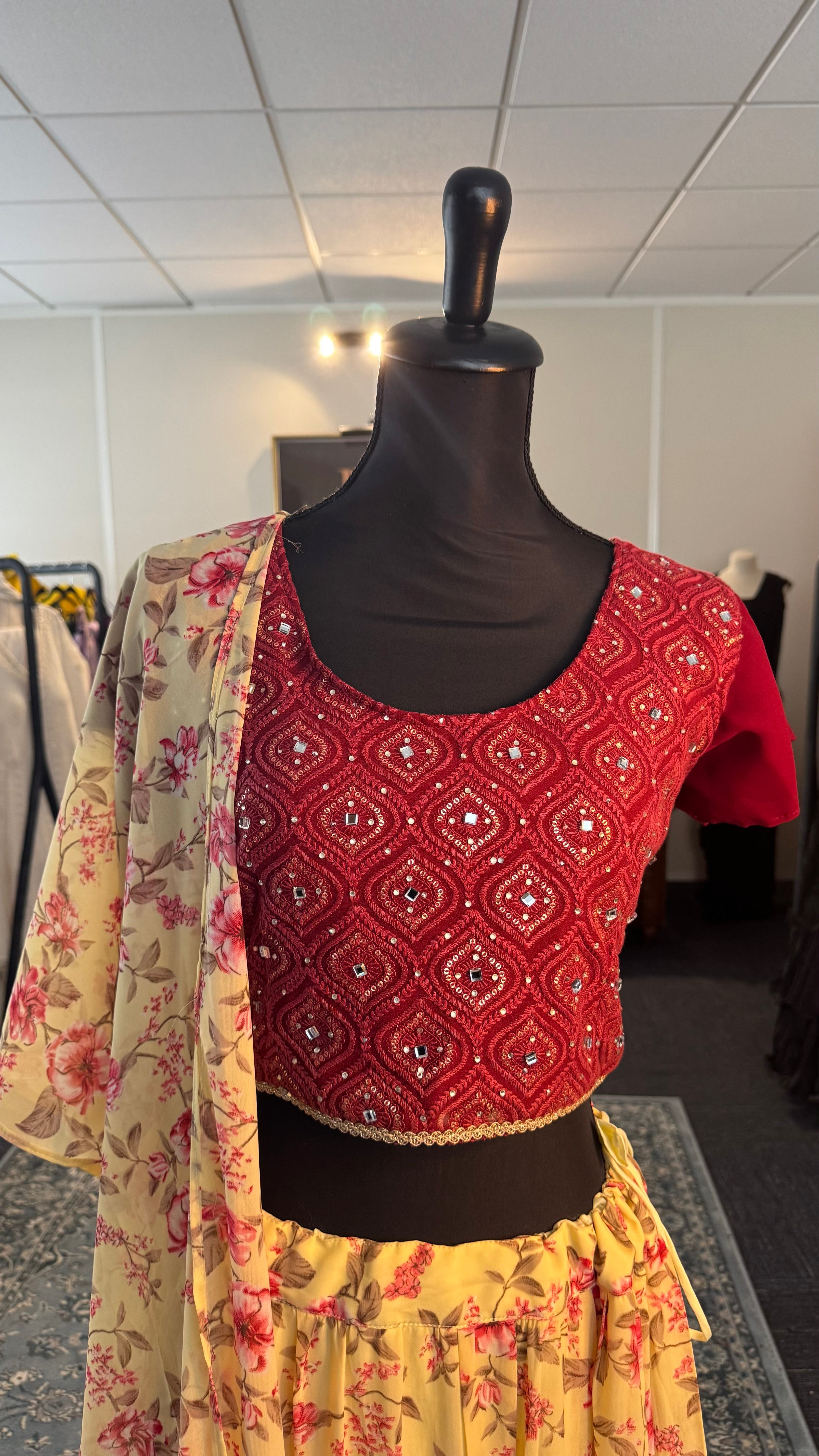 Lehenga with a dark red top