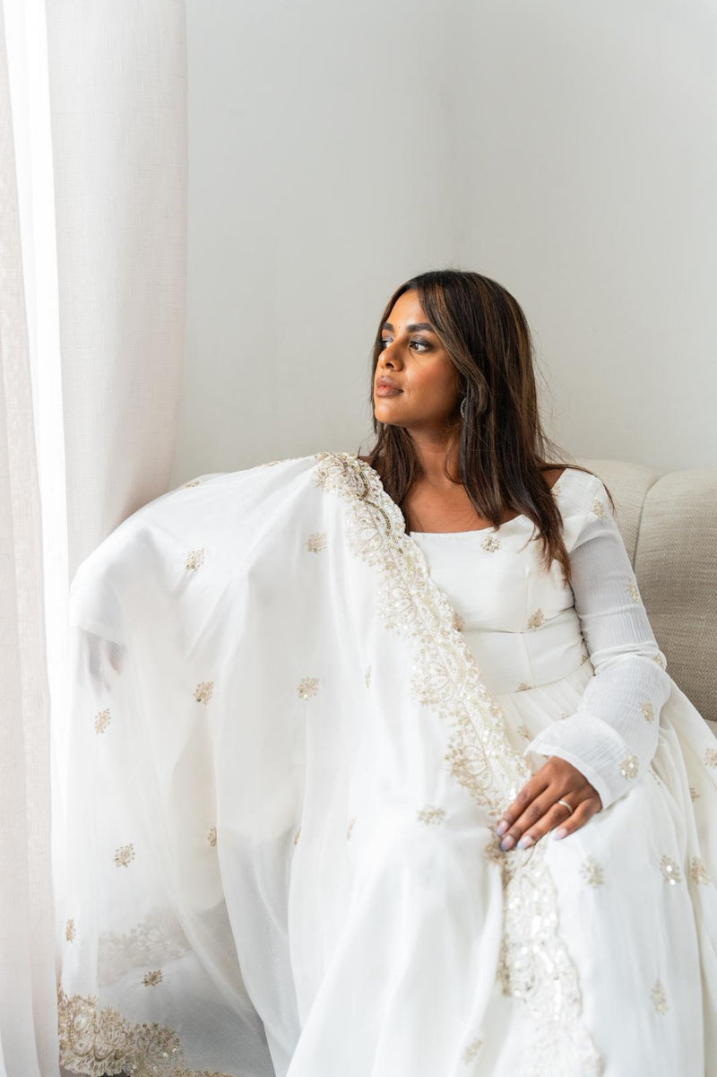 Simple white sharara with subtle patterns