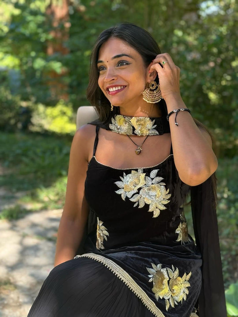 Black Sharara with golden patterns