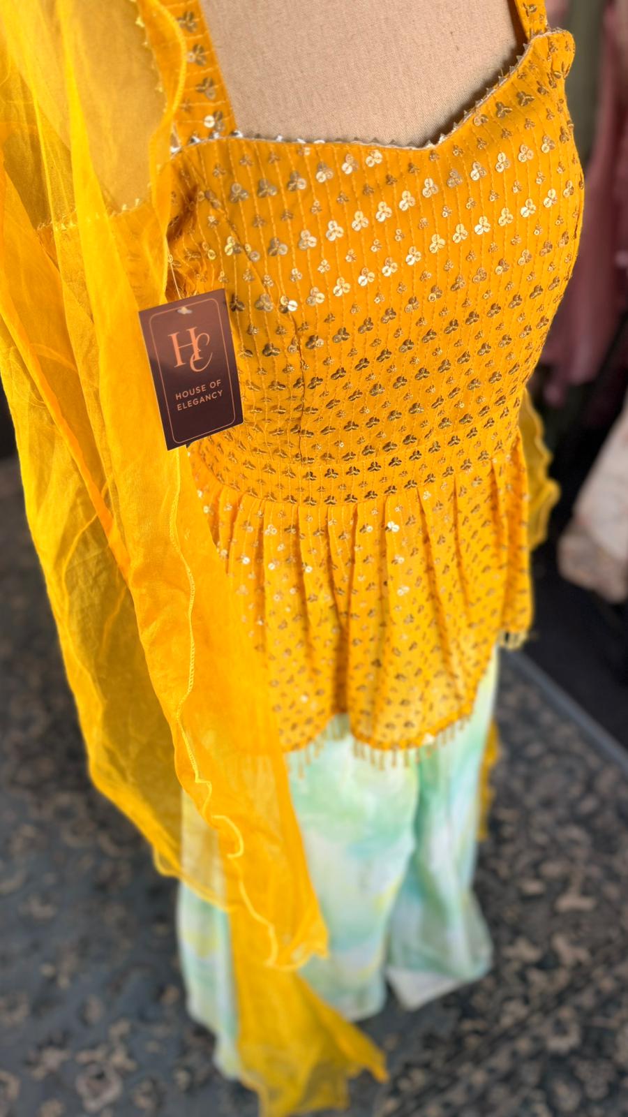 Elegant sharara set featuring a light blue flowing pant