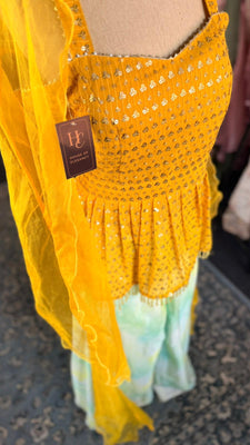 Elegant sharara set featuring a light blue flowing pant