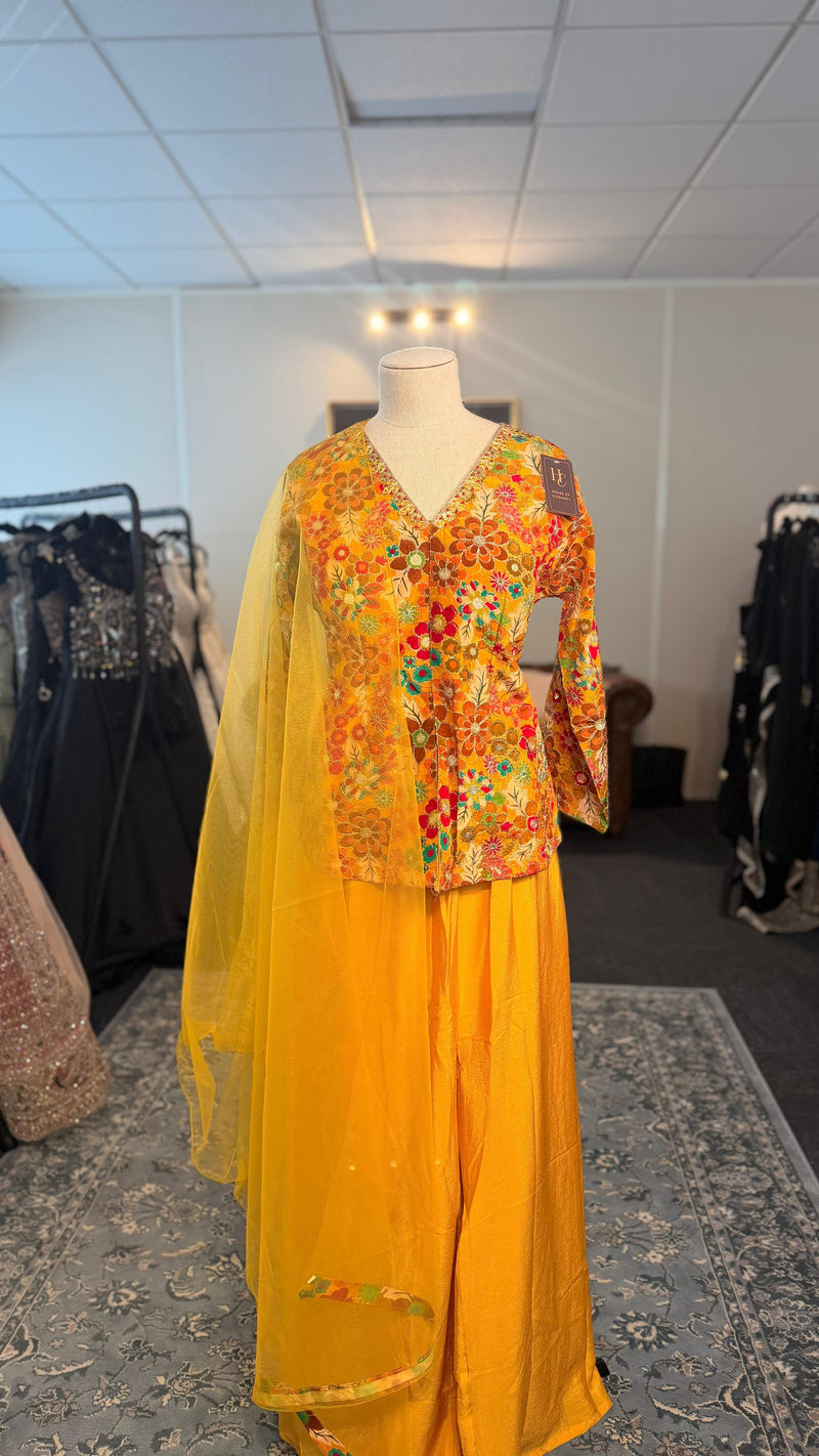 Yellow Open Shahara with Floral Top