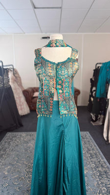 Blue Shahara with Detailed Patterned Top
