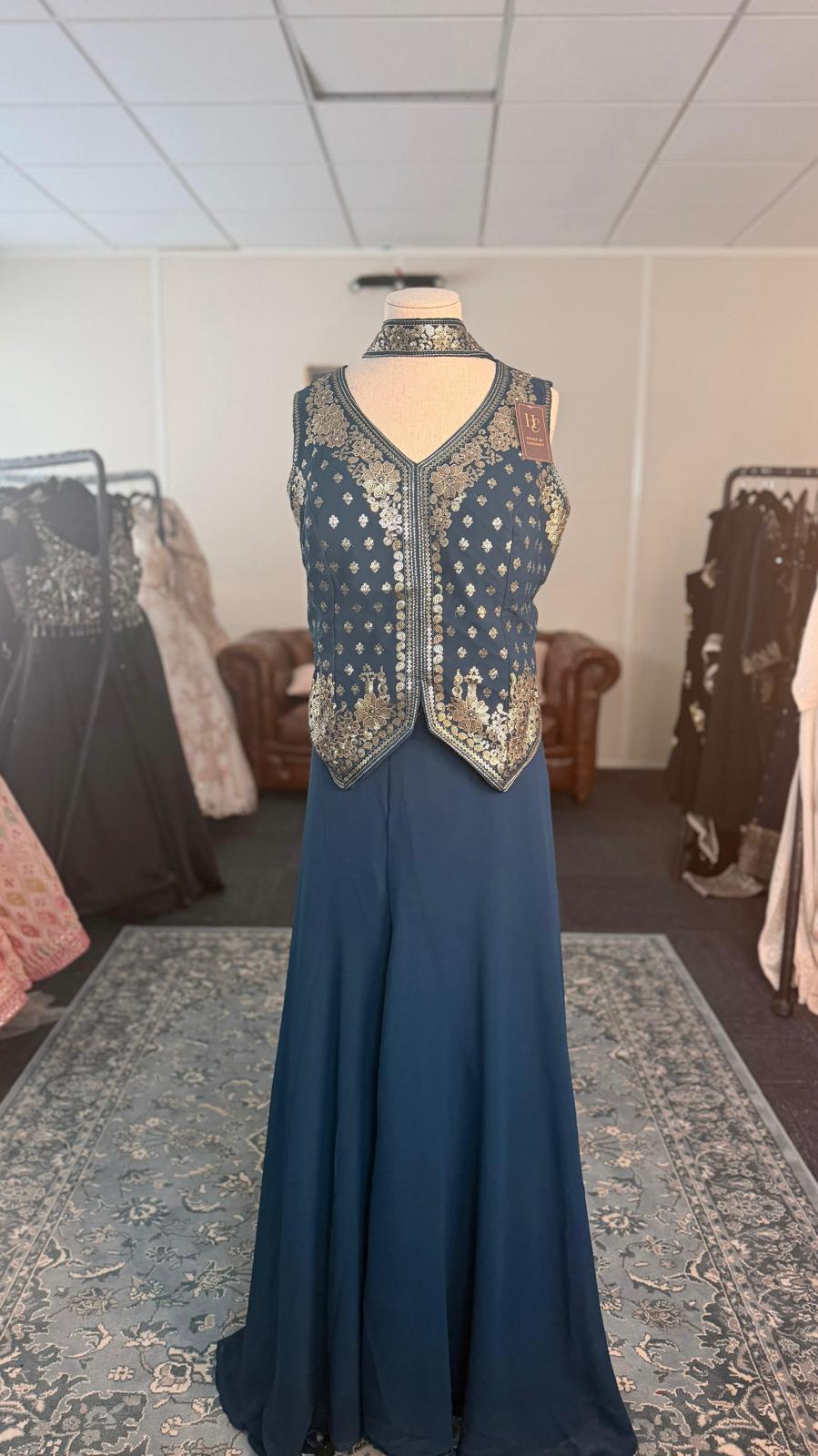 Short Teal Blue Shahara with Detailed Top