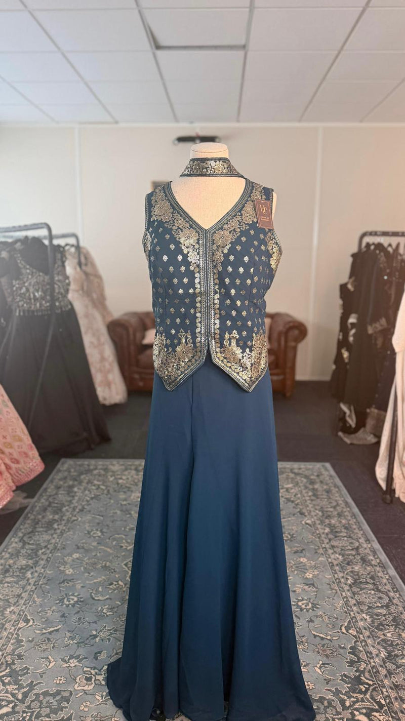 Short Teal Blue Shahara with Detailed Top