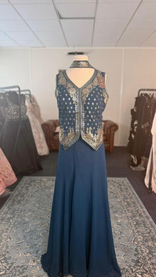 Short Teal Blue Shahara with Detailed Top