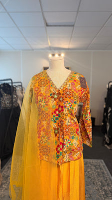 Yellow Open Shahara with Floral Top