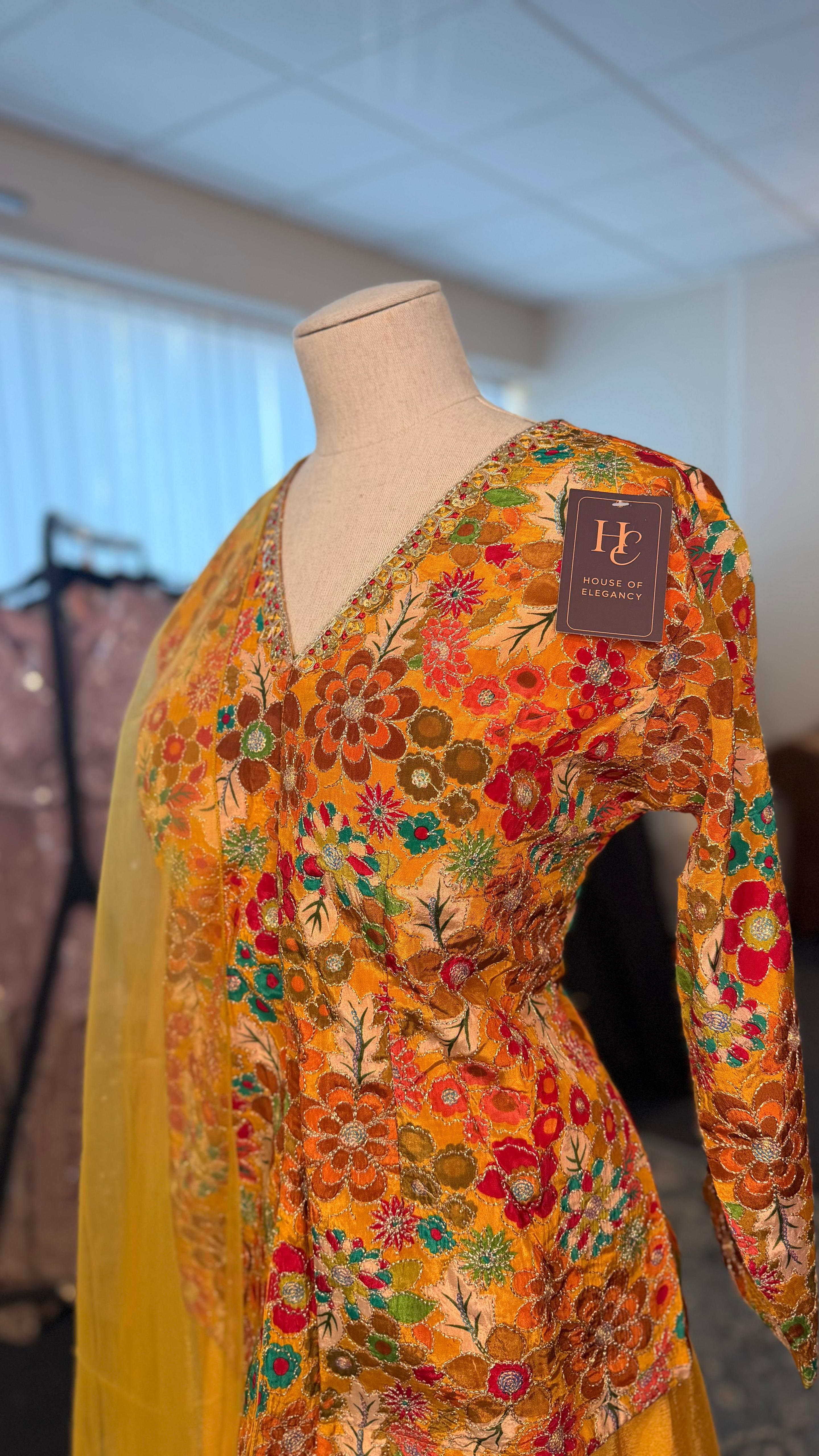 Yellow Open Shahara with Floral Top