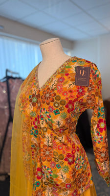 Yellow Open Shahara with Floral Top