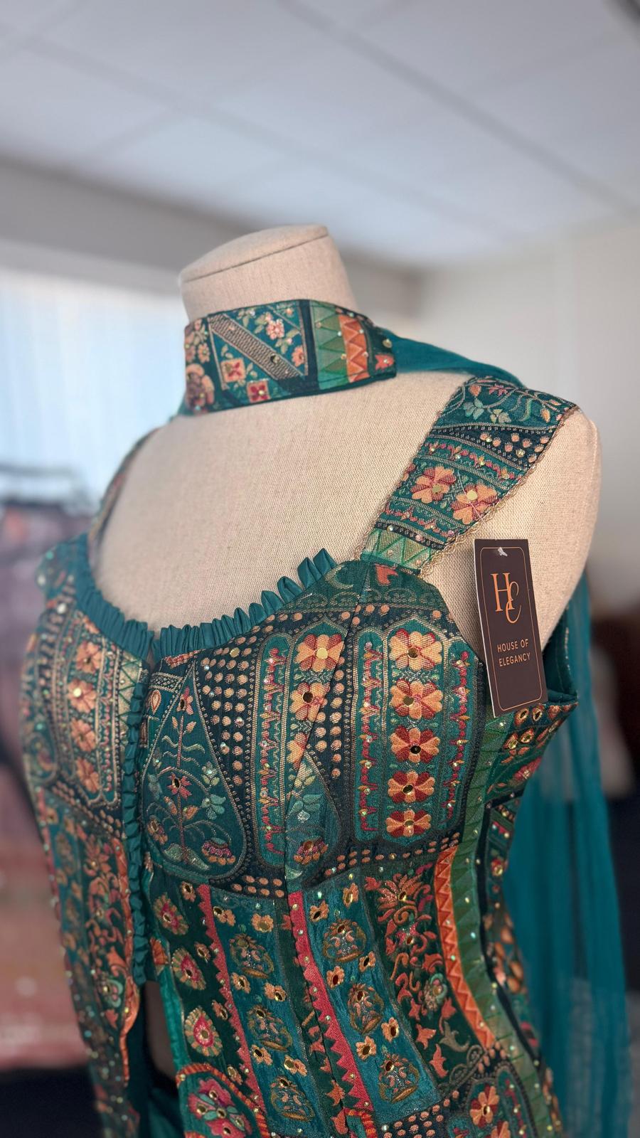 Blue Shahara with Detailed Patterned Top