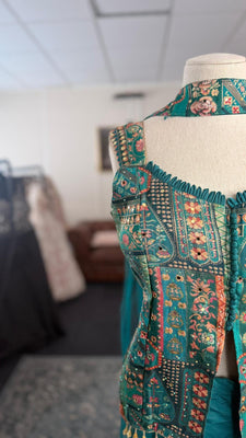 Blue Shahara with Detailed Patterned Top