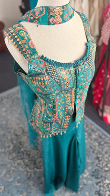 Blue Shahara with Detailed Patterned Top