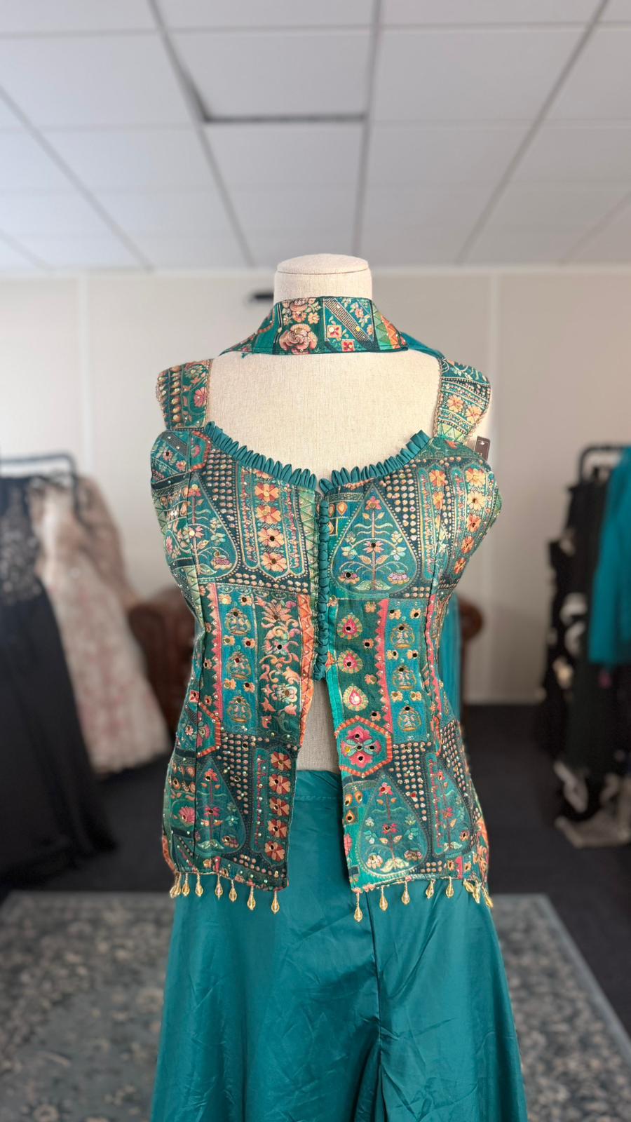 Blue Shahara with Detailed Patterned Top