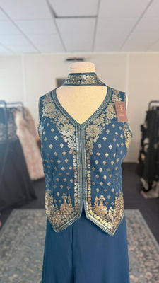 Short Teal Blue Shahara with Detailed Top