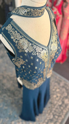 Short Teal Blue Shahara with Detailed Top