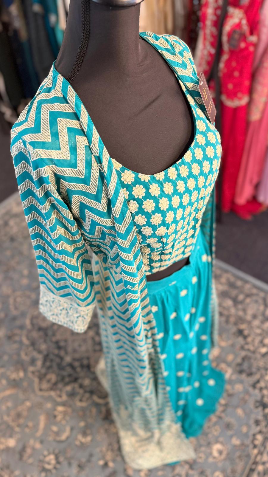 Light Blue Shahara with Long Vest
