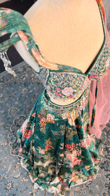 Green Floral Lehenga with Pearl Detailing