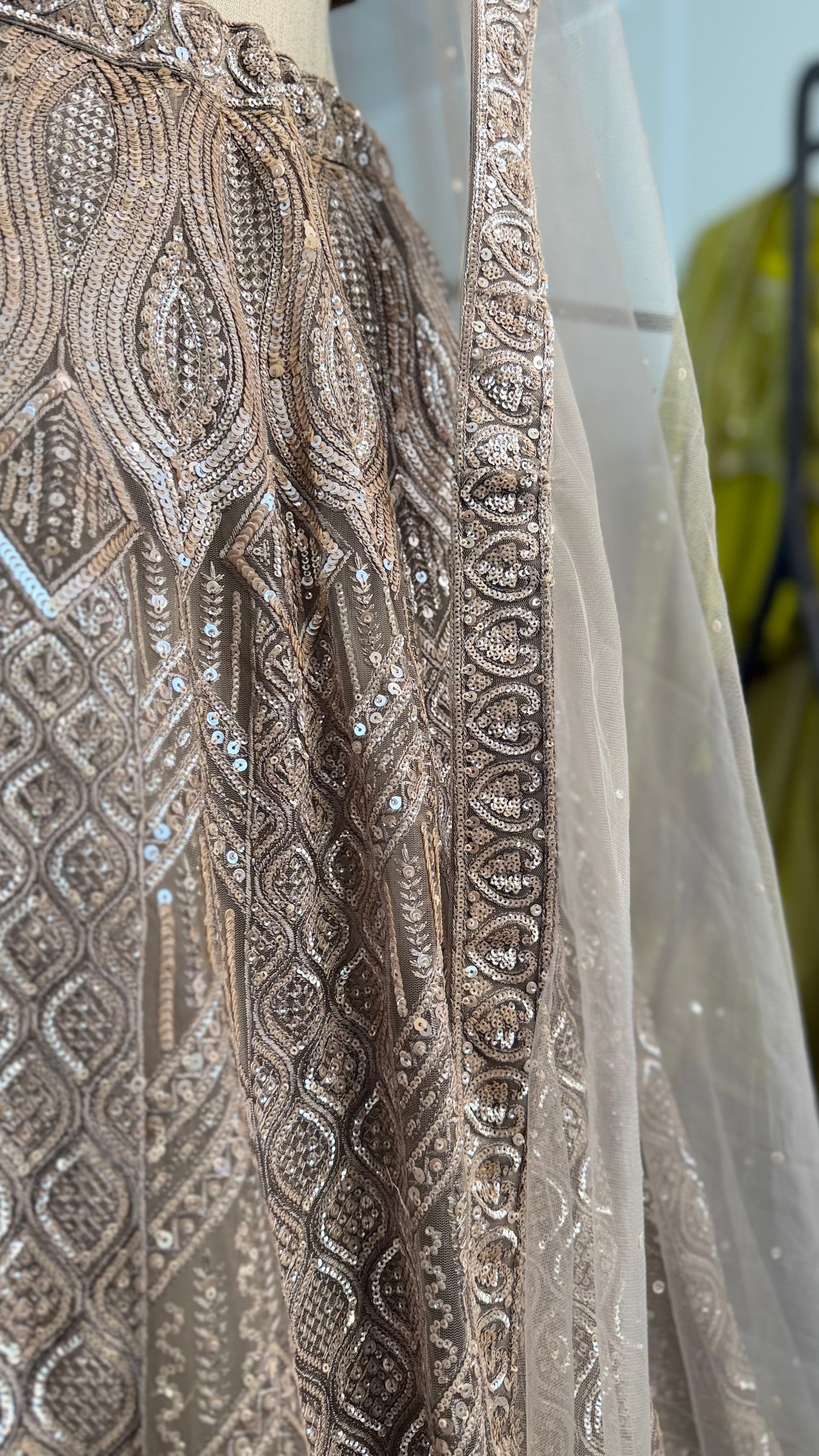 Brown Sleeveless Glam Lehenga