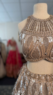 Brown Sleeveless Glam Lehenga