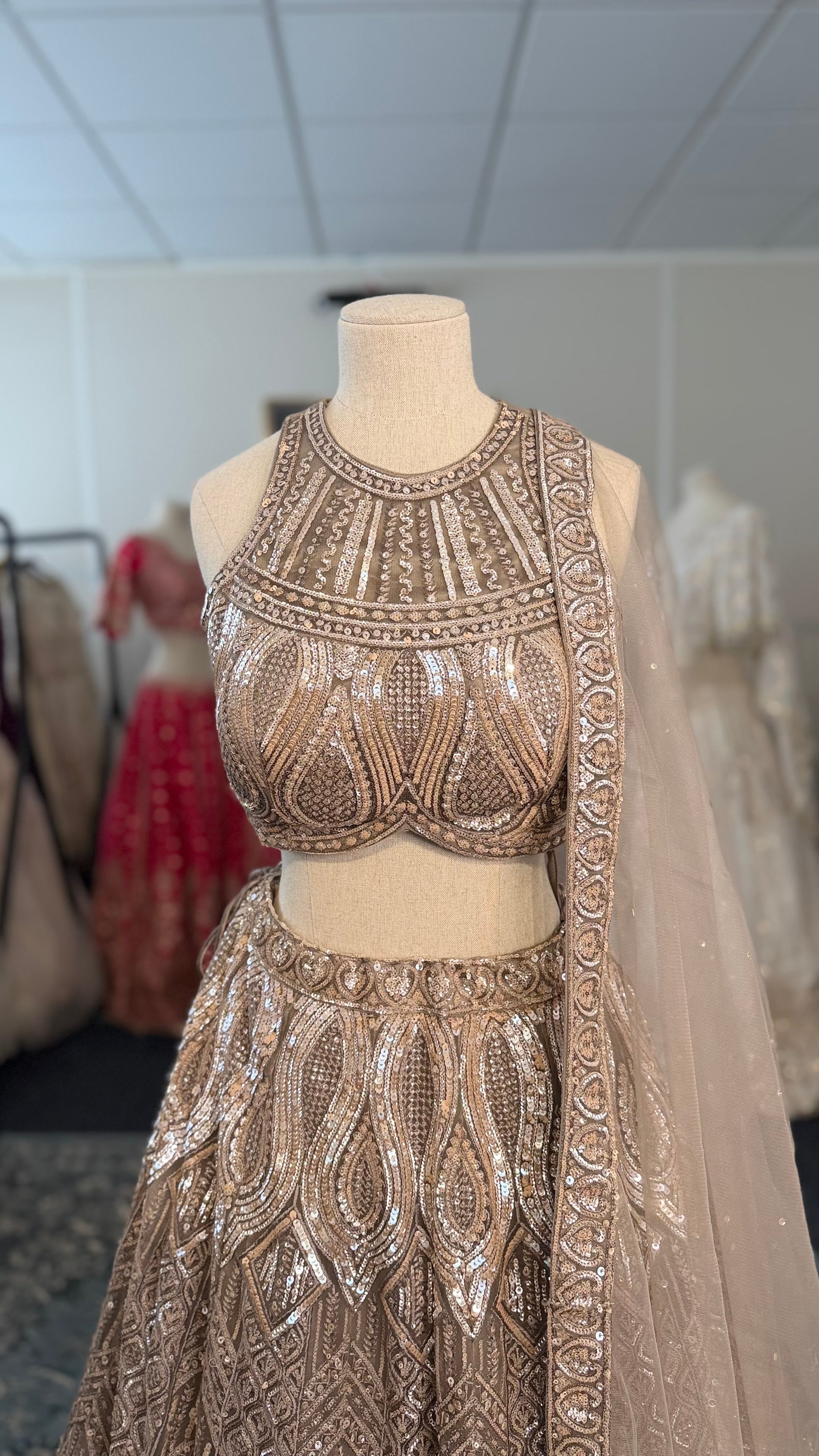 Brown Sleeveless Glam Lehenga