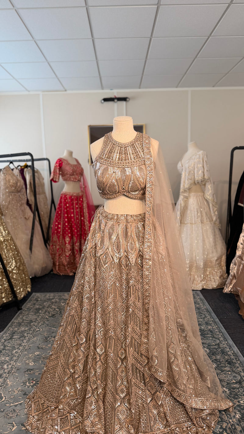 Brown Sleeveless Glam Lehenga